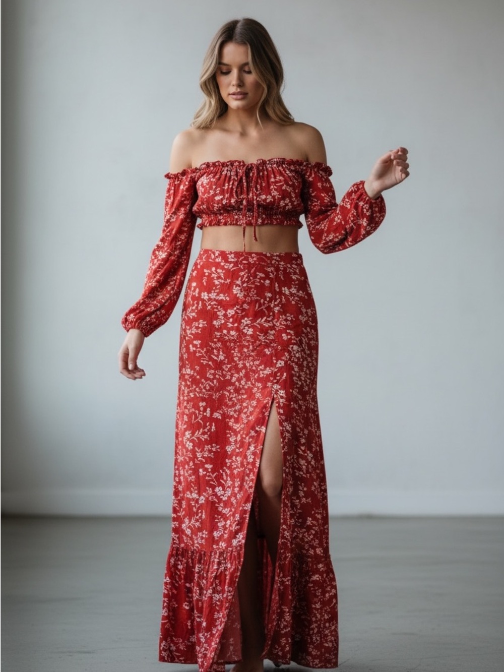 Floral Red Maxi Skirt ♥️